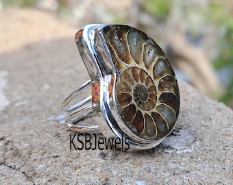 Ammonite Fossil Ring, 925 Sterling Silver Ring,Statement Ring, Wonderful  Ring, Boho Jewelry, Promise Ring, Healing Ring, Independence Day