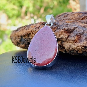 Natural Rhodonite Pendant, 925 Sterling Silver, Pear Pendant, Heart Chakra Jewelry, Dainty Jewelry, Etsy Best Sellers, Pink Gemstone Pendant