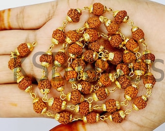 A ++ Natürliche Rudraksha Mala, indische Rudraksha Halskette, Heilung Meditation Mala, spirituelle Halskette Schmuck, religiöse Halskette