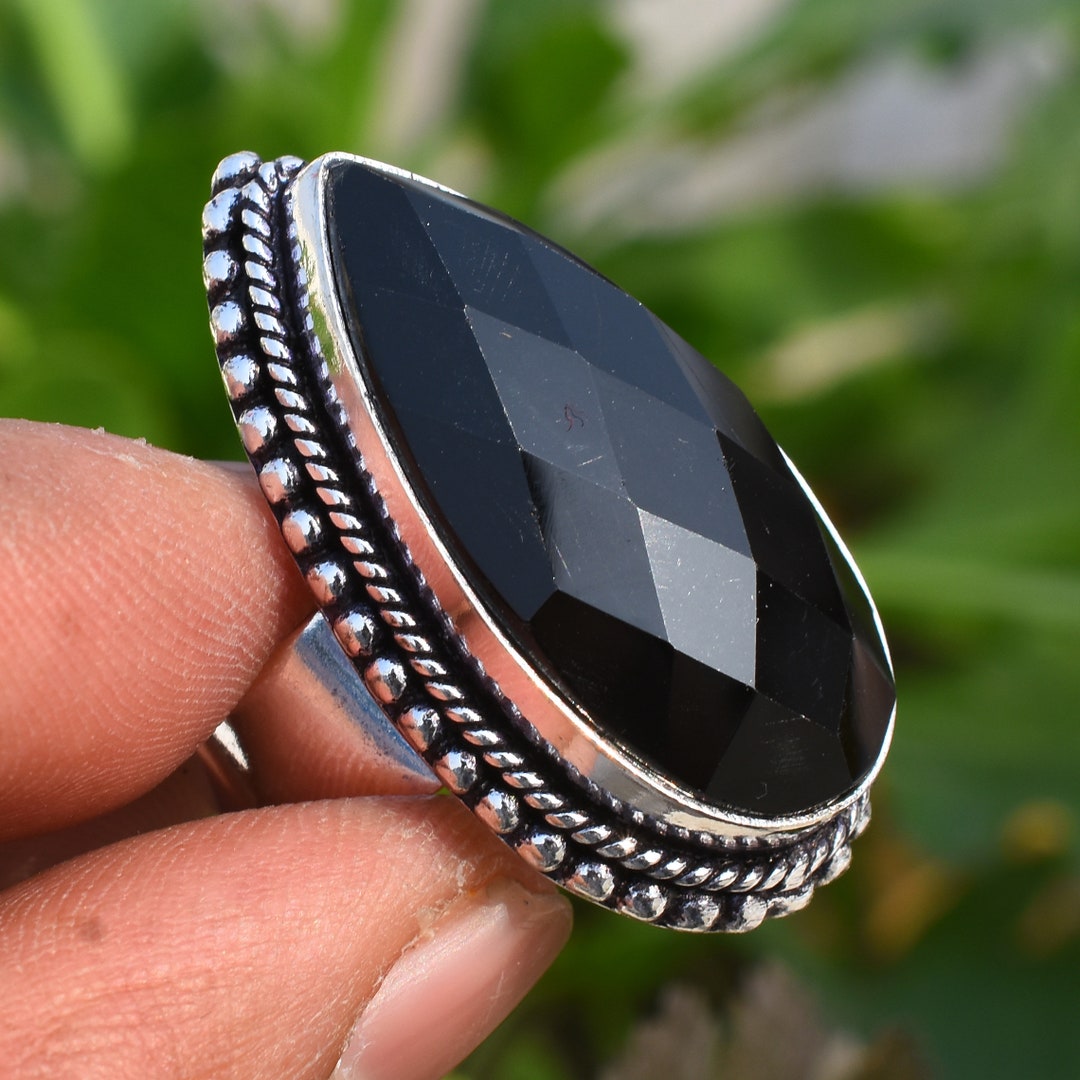 Black Onyx Pear Ring: Handmade 925 Sterling Silver Anniversary