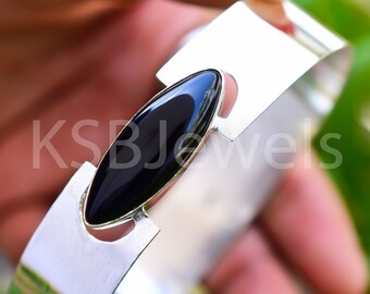 thumbnail image 2 of Black Onyx Gemstone Cuff Bracelet – 925 Sterling Silver – Natural Oval Onyx – Handmade – Silverhub_usa 2 of 6
