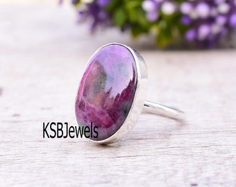 Oval Ruby Zoisite Ring: 925 Sterling Silver Gemstone Ring