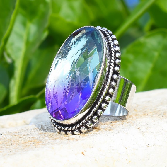 Multi Tourmaline Sterling Silver Ring: Wide Band Gemstone Jewelry