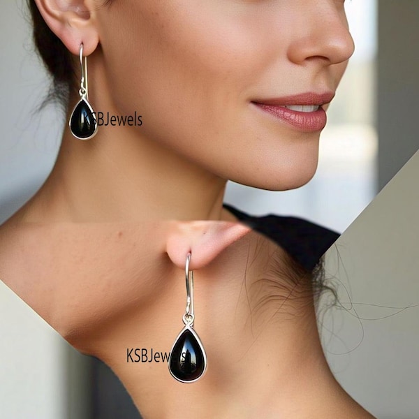 Teardrop Black Onyx Sterling Silver Earrings: Boho Dangle Jewelry
