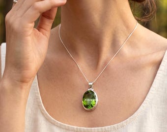 Naturlig Peridothänge, Oval Ädelsten i 925 Sterling Silver, Smycken med Augusti Birthstone