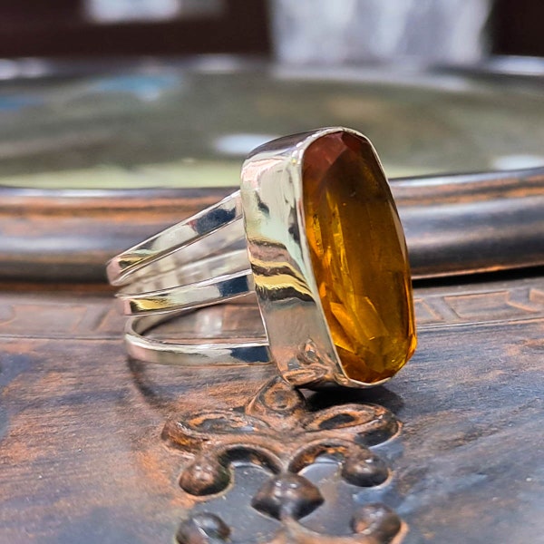Handmade Citrine Topaz 925 Sterling Silver Ring, 10x20mm