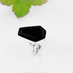 Natural Black Onyx Ring, Coffin Ring, 925 Sterling Silver Ring, Statement Ring, Handmade Ring, Boho Ring, Gift For Her, Valentine Sale