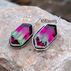 Darling Watermelon Tourmaline Earrings, Pink Green Stone Earrings, 925 Sterling Silver Earrings, Gift For Mom, Gift For Girlfriend, Earrings