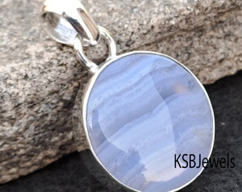 Namibia Blue Lace Agate Pendant: Handmade 925 Sterling Silver Jewelry
