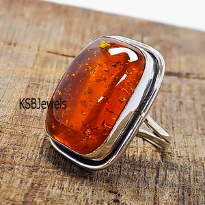 Anillo de ámbar báltico natural, anillo de plata de ley 925, anillo de cabujón cojín, anillo de diseñador, anillo de uso diario, anillo bohemio, los más vendidos de Etsy