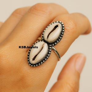Sterling Silver Double Cowrie Shell Ring - Handmade Beach Jewelry