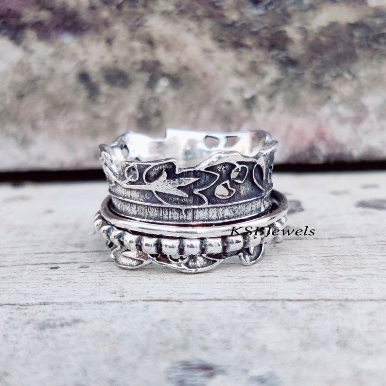 Sterling Silver Meditation Spinner Ring: Handmade Fidget Worry Ring - Etsy