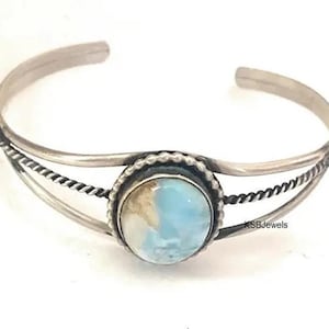 Natural Larimar Bracelet, 925 Sterling Silver Bangle, Gemstone Bracelet, Adjustable Larimar Bangle, Best Selling Jewelrs, Gift For Her