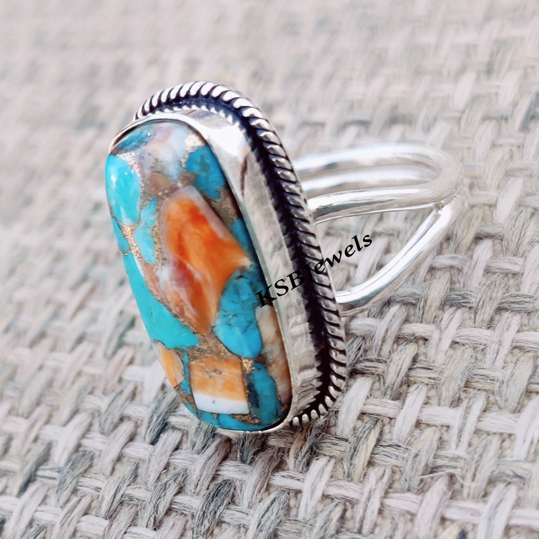 Oyster Turquoise 925 Sterling Silver Ring: Boho Statement Ring - Etsy