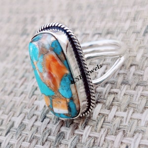 Oyster Turquoise Ring, Copper Turquoise Ring, 925 Sterling Silver Ring, Boho Turquoise Ring, Statement Ring, Promise Ring, Independence Day