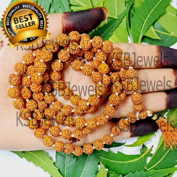 LAB CERTIFIED 108+1 Genuine Indian Origin Rudraksha Mala 5 Mukhi 5 faces, Lord Shiva's Rosary Jaap Mala, Yoga Prayer, Meditation Mala