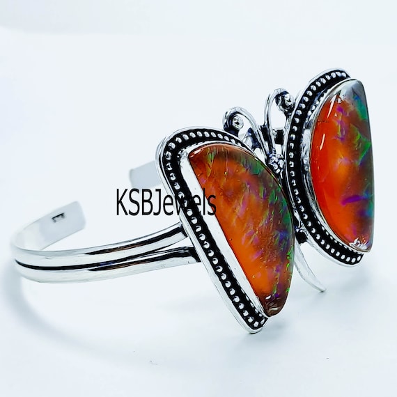 Orange Opal Butterfly Cuff: Handmade 925 Sterling Silver Bangle