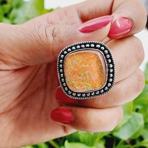 Australian Opal Ring: Handmade 925 Silver Cushion Cabochon
