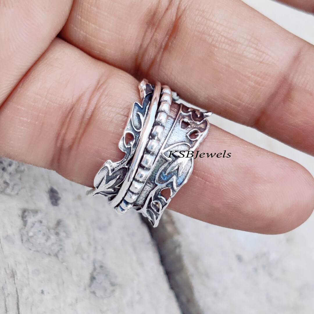 Sterling Silver Meditation Spinner Ring: Handmade Fidget Worry Ring - Etsy