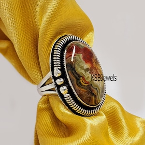 Crazy Lace Agate Ring: 925 Sterling Silver Statement Jewelry