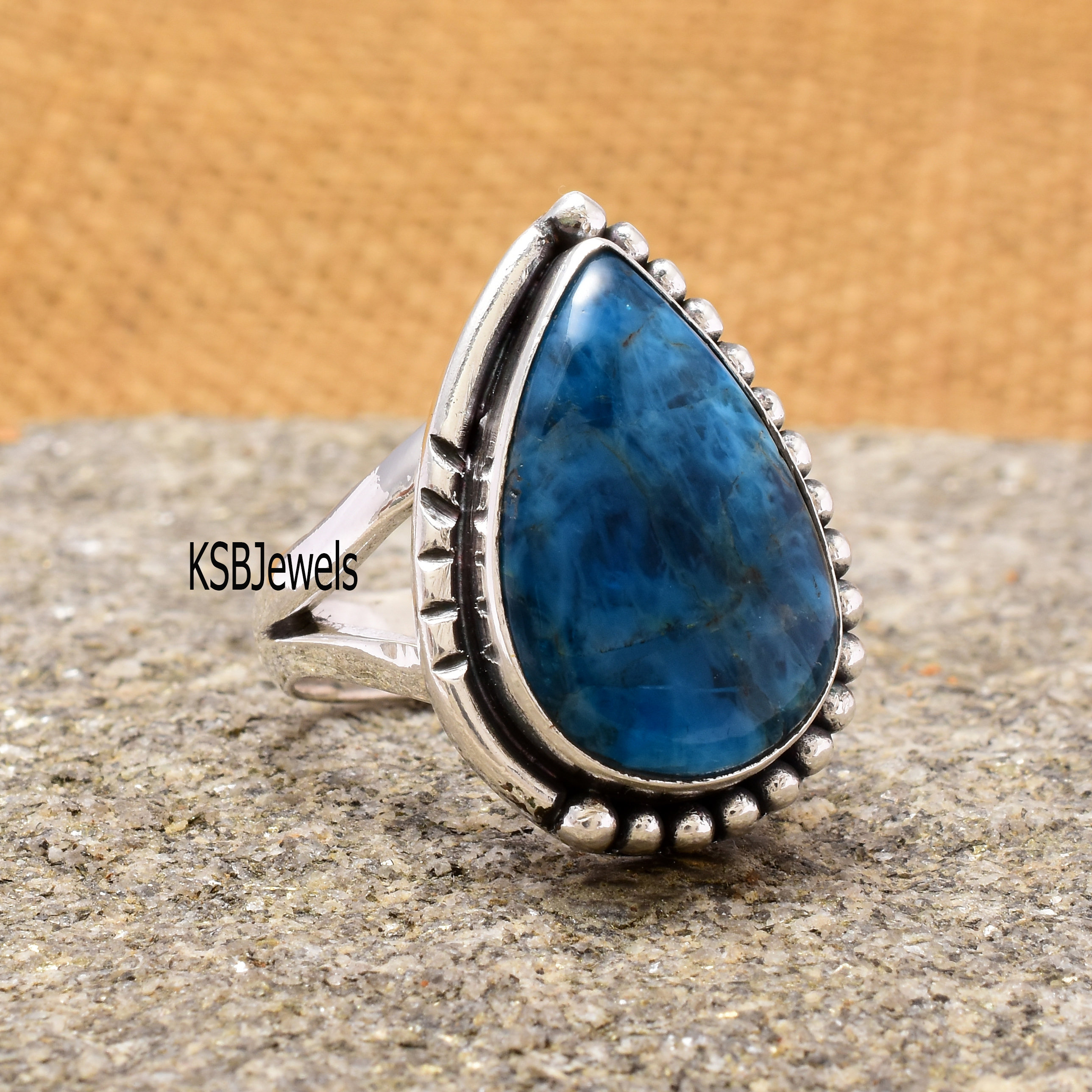 Neon Apatite Sterling Silver Ring: Gemstone Engagement Ring