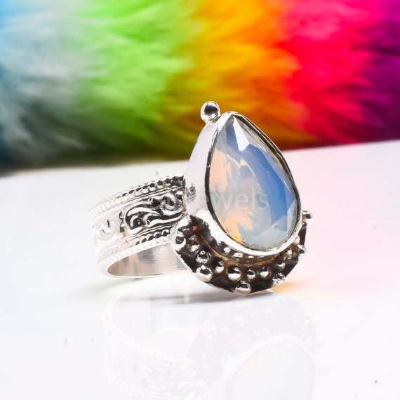 Milky Opal Ring, 925 Sterling Silver Jewelry Ring, Gemstone