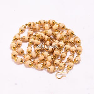 Handgjord Tulsi Mala: Naturliga träpärlor, Yogahalsband Gold Tulsi Mala