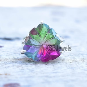 Handmade Carved Multi Tourmaline Ring, 925 Sterling Silver