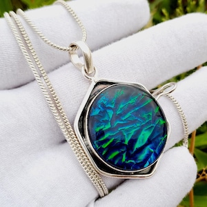 Oxidized Sterling Silver Australian Opal Pendant: Handmade Multi Fire Jewelry