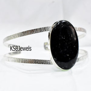 Natural Nuummite Cuff, Handmade Bangle, 925 Sterling Silver Bracelet, Oval Cabochon Gemstone, Etsy Best Sellers, Boho Jewelry, Birthday Gift