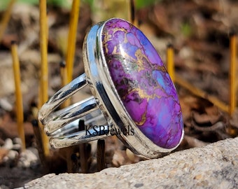 Purple Copper Turquoise Ring: Handmade 925 Sterling Silver Boho Ring