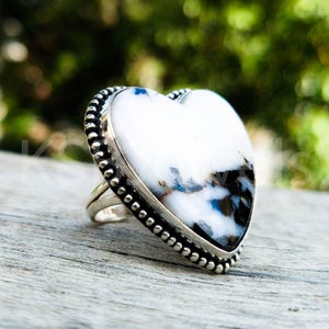 Natural White Buffalo Turquoise Heart Ring : Handmade 925 Sterling Silver Ring