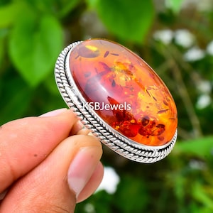 Anillo de ámbar báltico natural, anillo de plata de ley 925, anillo de cabujón ovalado, anillo de diseñador, anillo de uso diario, anillo bohemio, los más vendidos de Etsy