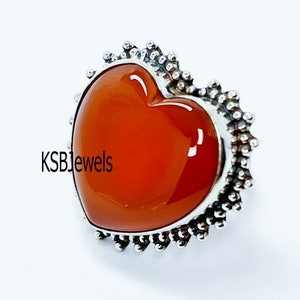 Beautiful Heart Carnelian Ring, Handmade Ring, 925 Sterling Silver Ring, Bohemian Ring, Dainty Ring, Carnelian Gemstone, Etsy Best Sellers