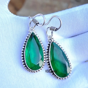 Genuine Emerald Earrings, S-hook Emerald Earrings, Gift For Her, 925 Sterling Silver Earrings, Handmade Earrings, Valentine Sale