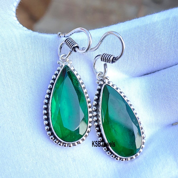 Genuine Emerald Earrings, S-hook Emerald Earrings, Gift For Her, 925 Sterling Silver Earrings, Handmade Earrings, Valentine Sale