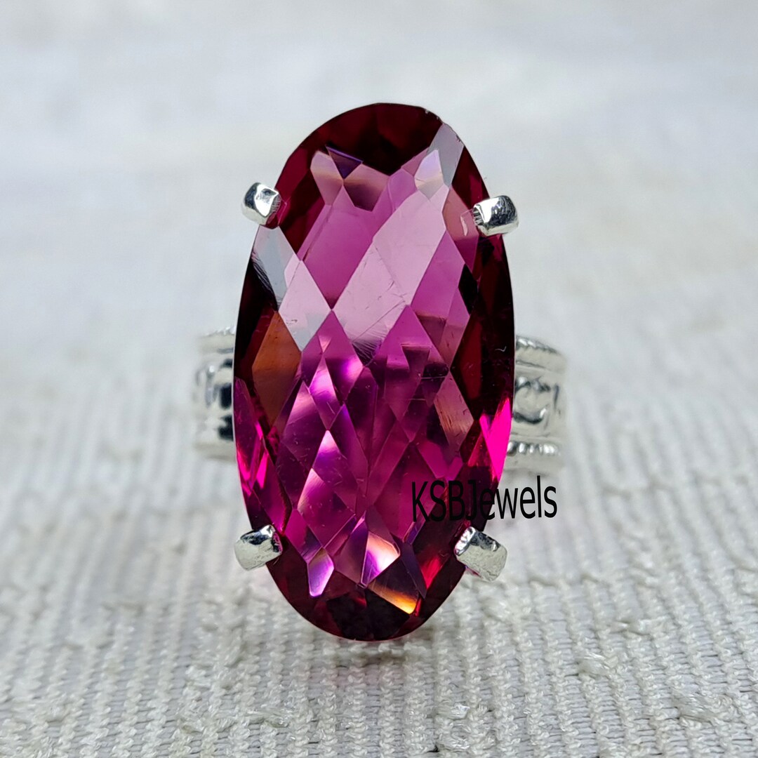 Morganit Ring, Natürlicher Rosa Edelstein Sterling Silber, Großer