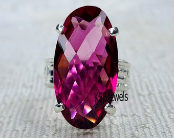 Oval Pink Rubellite Ring: Bohemian 925 Sterling Silver Band