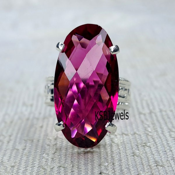 Bague en rubellite rose, bague ovale avec pierres précieuses, bague avec pierres précieuses roses, bague en argent sterling 925, bague bohème, bague design, best-sellers Etsy