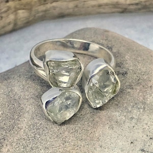 AA++ Herkimer Diamond Trio Cluster Ring, Handmade Herkimer Diamond Ring, 925 Sterling Silver Ring, Anniversary Ring for Her, Valentine Sale