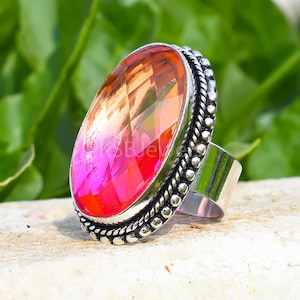 Bague multitourmaline : large anneau fait main en argent sterling 925
