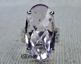 Handmade Rose Quartz Ring: Sterling Silver Prong Set Gemstone Band