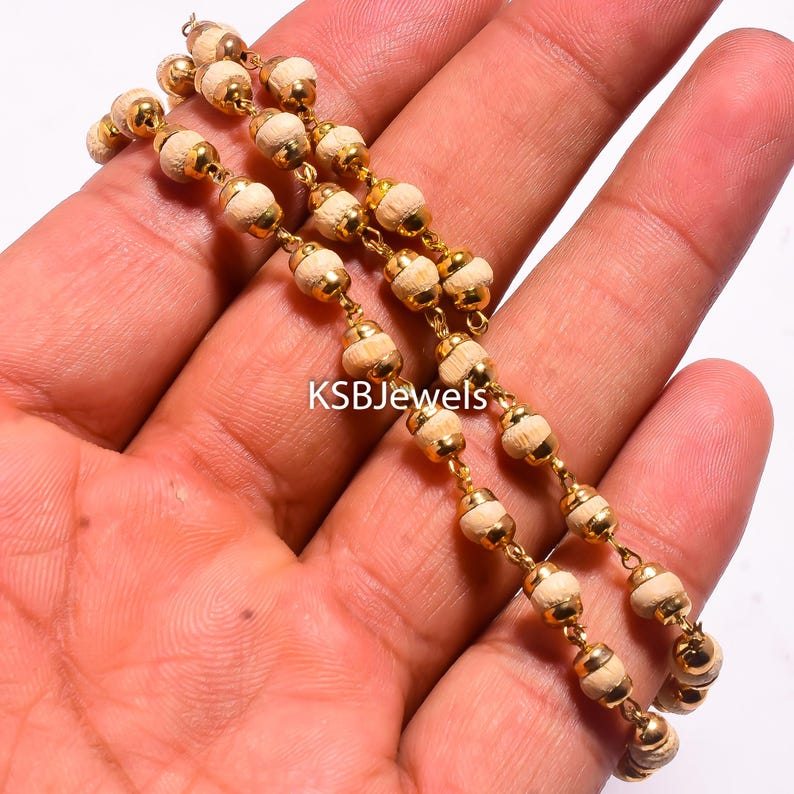 Handgjord Tulsi Mala: Naturliga träpärlor, Yogahalsband bild 10