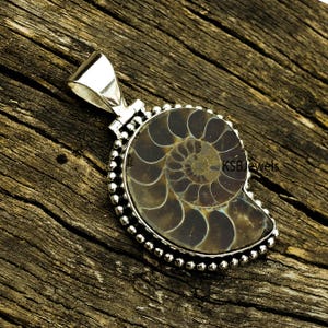 Handmade Ammonite Fossil Necklace, Sterling Silver Jewelry, Nautical Jewelry, Unique Jewelry, Boho Crystal Pendant, Gift For Him or Her