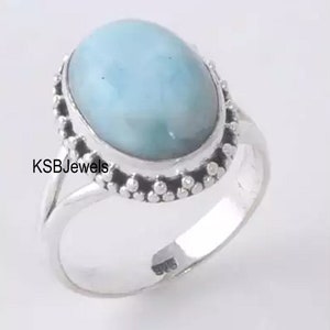 Echte Larimar-ring, 925 sterlingzilveren ring, trouwring, handgemaakte edelsteenring, Boho Rinag, cadeau voor haar, best verkopende sieraden