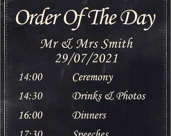 Wedding Order of the Day Vinyl Sticker for Chalkboard. Personalised Wedding Sign A3 or A4 | Wedding Timeline Vinyl Wording for Wooden Pallet