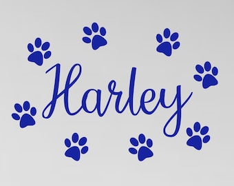 Pet Name Paw Print Vinyl Wall Sticker Personalised Decal