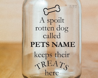 Personalised Dog Cat Treat Jar Sticker - Any Name Vinyl Decal, Jar Label, Gift