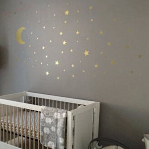 Moon and Stars Wall Sticker, Moon Wall Sticker, Star wall Decals - Peel and Stick Wall Stickers Kids Room Decor