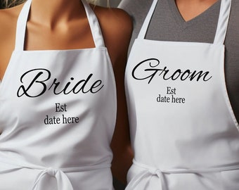 Conjunto de delantales a juego para novios - Delantales de boda - Delantales personalizados para el Sr. y la Sra. - Babero de boda - Babero de novia - Delantal de novia - Personalizado